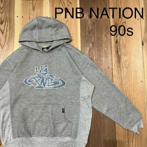 90s PNB NATION ピーエヌビーネイション sweat hoodie スウェット パーカー bboy プルオーバー 刺繍ロゴ HIPHOP ストリート 玉mc2488