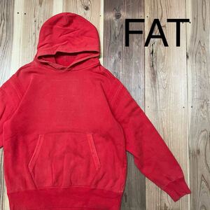 FAT エフエーティー スウェットパーカー sweat hoodie プルオーバー バック刺繍 ナンバー ストリート スケボー レッド サイズL 玉mc2487