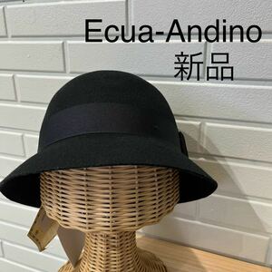 新品 Ecua-Andino エクアアンディーノ 定価10780 ハット クロッシュ ウール フェルト ピンバッジ付き エクアドル製 ブラック 玉mc2507