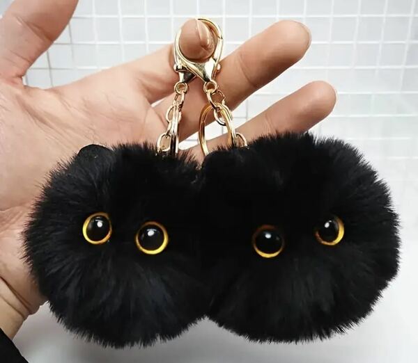 【送料込】【新品未使用】まんまる黒猫くろねこぬいぐるみキーホルダー（1匹）