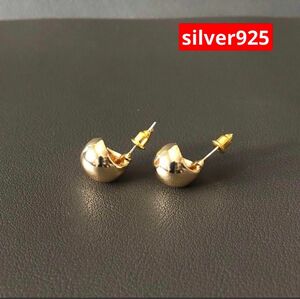 silver925 フープピアス アレルギー対応 コロンとしたピアス ゴールド スタッドピアス