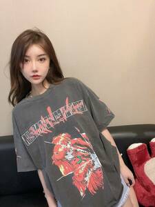 【中古・希少品】USA製 Neon Genesis EVANGELION 新世紀エヴァンゲリオン 両面プリントTシャツ ヴィンテージ加工 惣流アスカラングレー