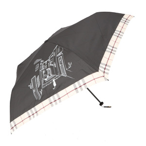 ☆ チェック切継ぎと猫/黒 ☆ 軽量コンパクトタイプミニ 50cm 折りたたみ傘 軽量 コンパクト トートバッグ 折り畳み傘 雨傘 かさ