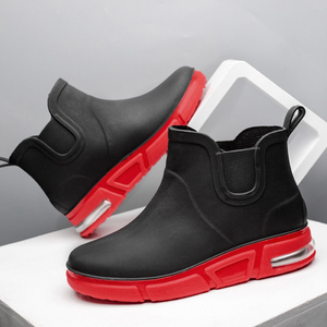 * black × red * 39(24.5cm) rain boots Short mail order men's slip prevention rain shoes boots rain shoes short . rubber soft waterproof si