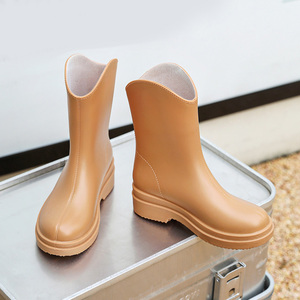 * Brown * 37(23.5cm) * rain boots middle pmyrainm006 rain boots Short lady's rain shoes boots rain boots 