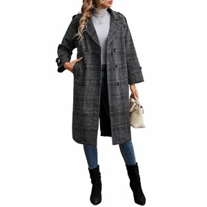 ☆ グレー ☆ Lサイズ ☆ グレンチェックチェスターコート アウター mmcoat1115d チェスターコート レディース 冬 オーバーコート