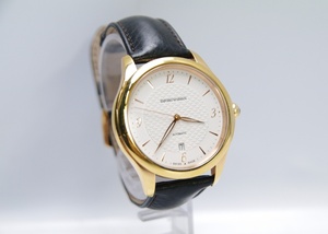 1* EMPORIO ARMANI AUTOMATIC オートマチック スイス製 エンポリオアルマーニ 自動巻き 腕時計 レザー 中古品 ARS-8652