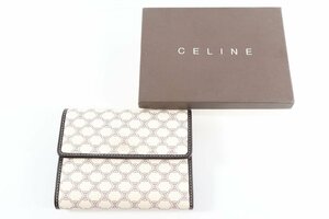 CELINE セリーヌ マカダム柄 レザー ゴールド金具 ウォレット ホワイト系×ダークブラウン系 レディース 三つ折り 財布 箱付き 0636-TE