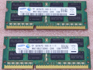 ■Samsung M471B5273DH0-CH9 2枚セット *PC3-10600S/DDR3-1333 204Pin DDR3 S.O.DIMM 8GB(4GB x2) 動作品