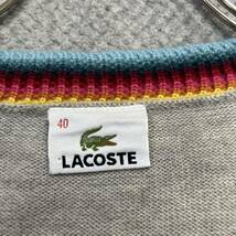 100円スタート♪ （17）LACOSTE ラコステ　ジャガード　ウールニット　サイズ40 Vネックセーター ワンポイント刺繍 ワニ グレー レディース_画像3