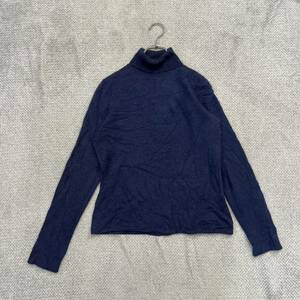 100円スタート♪ （9）cashmere100%　ウールニット　サイズM　タートルネックセーター　ブルー　青　無地　レディース　トップス