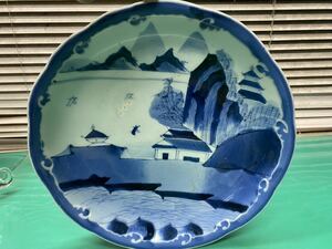 (2013) 古伊万里　染付山水図大皿　飾り皿 古美術