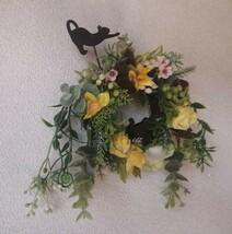 ◆直径10cmのミニリース【黒猫】◆アーティフィシャルフラワー リース 壁掛け 造花 ギフト_画像2