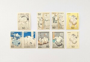 未使用 昭和切手 相撲 つなぎ絵 額面450円 第一次ローマ字 レトロ アンティーク