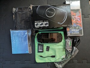 PSP 3000 美品 バッテリー メモリ4GB 充電アダプター 充電用USBtypeC変換ケーブル　ポーチ　信長の野望烈風伝PK　能力トレーナー2