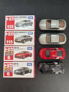 廃盤 トミカ No115 ベントレーコンチネンタル GT×2 No6 アウディ R8 (初回特別仕様×1 通常盤×1) 【クリアケース厳重梱包】 4台セット