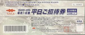 GALA湯沢スキー場 平日リフト券x1枚、土日祝日半額