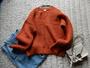 [URBAN RESEARCH DOORS / Urban Research door z]... adult pretty beautiful color orange volume sleeve V neck knitted pull over 