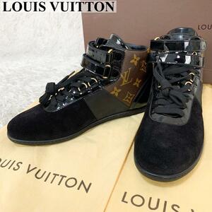 美品 希少! louis vuitton ルイヴィトン スニーカー 靴 ハイカット モノグラム LVロゴ レザー スエード メンズ 希少 サイズ38 25cm相当