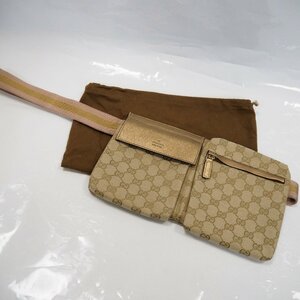 Th951991 グッチ ボディバッグ ウエストバッグ 28566 GGキャンバス ベージュ×ピンク系 GUCCI 中古