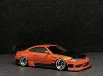 TSMモデル 1/64 NISSAN Silvia S15 D-MAX Metalic Orange RHD 改 深リム MINI GT シルビア_画像4