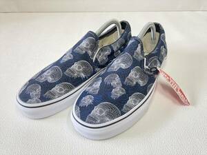 激レア!! Vans SLIPON 黒ｘ青 スカル 総柄 US9 (27cm) バンズ スリッポン アメリカ企画限定