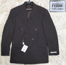 【未使用★定価139,000円】サイズ46 GIANFRANCO FERRE STUDIO ストライプ柄ダブルテーラードジャケット/茶◆ジャンフランコフェレ (1101)_画像1