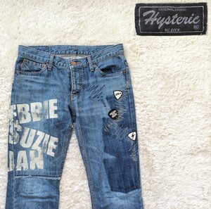 ヒップロゴ入り★Sサイズ HYSTERIC GLAMOUR ダメージ加工ブーツカットデニムパンツ◆リメイクデザイン☆ヒステリックグラマー