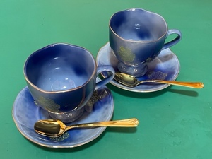 ミニ コーヒー カップ＆ソーサー2客揃え 青 ブルー デミタス エスプレッソ 紅茶 茶器 西洋 陶器 アフタヌーン 