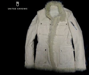 UNITED ARROWS ユナイテッドアローズ 袖刺繍入り チベットラムファー M-65 フィールドジャケット アイボリー系