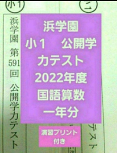 浜学園　小１　2022年度　公開学力テスト　国語算数　一年分　未記入　未使用