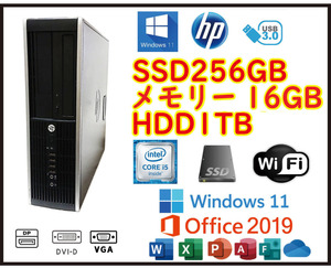 ★送料無料★スリムPC★超高速 i5-3470/SSD256GB+大容量HDD1TB/メモリ16GB/Wi-Fi/Win11/Office2019/USB3.0/HP 6300 Elite SF