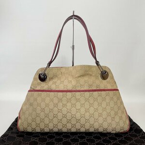 2401-14-1｜GUCCI グッチ ショルダーバッグ キャンバス レザー レッド GGキャンバス 保存袋付き