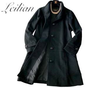B03◆美品 レリアン Leilian 大きいサイズ デザイン L前後 カシミヤ 100％ フレア コート シングル ジャケット 身幅50cm綺麗なシルエット