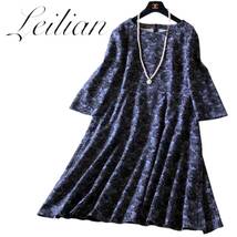 B16◆極美品 レリアン Leilian プラスハウス 大きいサイズ 15+ XL-2XL 3L前後 ゆったり フレア ワンピース 伸縮 ストレッチ ストレスフリー_画像2