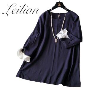 C02◆美品 レリアン Leilian プラスハウス 大きいサイズ 13+ XL前後 ゆったり チュニック ワンピース 身幅54cm ストレスフリー ストレッチ