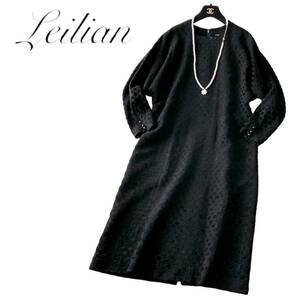 A07◆美品 レリアン Leilian プラスハウス 大きいサイズ 13+ XL前後 ワンピース ストレスフリー 黒 身幅56cm 人気モデル 綺麗なシルエット