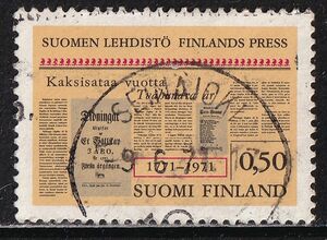 フィンランド切手　新聞　「SUOMEN LEHDISTO FINLANDS PRESS」 200年記念　1971　丸消印