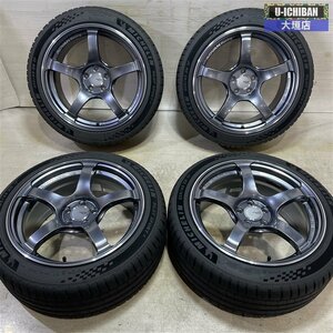 86 BRZ 等 ADVAN TC4 8-17+45 5H100 2023年製 溝あり ミシュラン パイロットスポーツ 5 225/45R17 17インチ 4本セット 002R