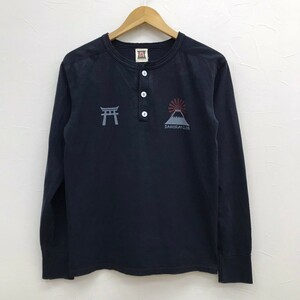 SAMURAI サムライ倶楽部 ヘンリーネック 長袖Tシャツ M メンズ 日本製 ロンT カットソー サムライジーンズ 検(児島ジーンズ/桃太郎ジーンズ