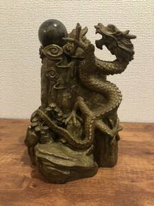 ドラゴン置物 真鍮 パワーストーン台座寿 中国 仏教美術 風水