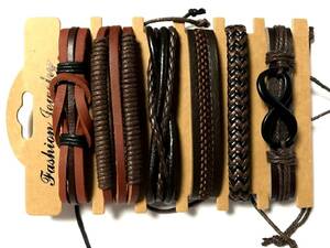 * natural material * leather * flax * leather bracele 6 pcs set *F