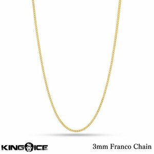 【チェーン幅 3mm 長さ 24インチ】King Ice キングアイス フランコチェーン ネックレス ゴールド 3mm Franco Chain メンズ レディース