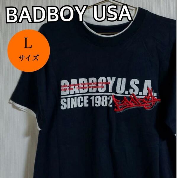 BADBOY USA バッドボーイ 半袖 Tシャツ カジュアル ブラック系 ロゴ コットン メンズ サイズＬ【k164】