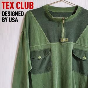 TEX CLUB DESIGNED BY USA プルオーバー モックネック ハーフジップ 胸ポケット ミリタリー カーキ メンズ 【k148】