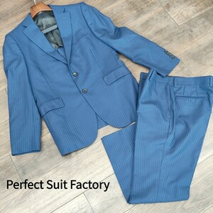 Perfect Suit Factory ストライプ スーツ 96 AB5 セットアップ シングル P.S.FA パーフェクトスーツファクトリー メンズ 紳士 ブルー SC