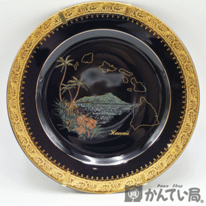 18918 LIMOGES【リモージュ】 お皿 プレート ハワイ 箱付き 食器 絵皿 ゴールド×ネイビー