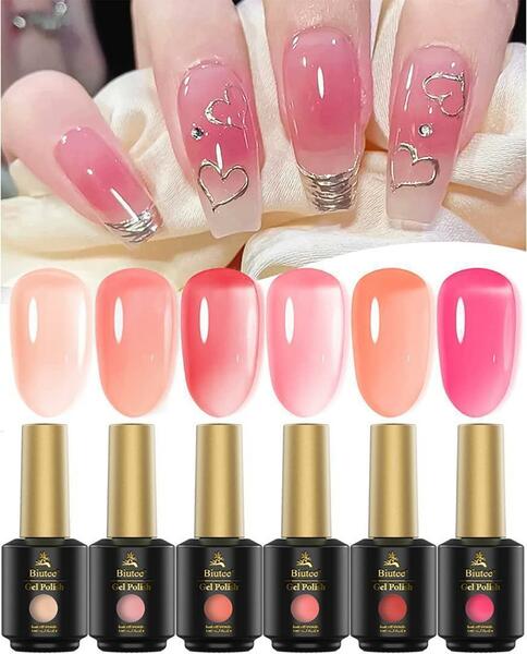 カラーネイルジェル ピンクジェル 6色 8ml クリアピンク系 桜色,