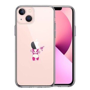 iPhone13mini ケース クリア パンダ 重量挙げ 努力感 ピンク スマホケース 側面ソフト 背面ハード ハイブリッド