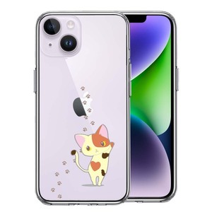 iPhone14Plus ケース クリア ジャケット 三毛猫 フットプリント スマホケース 側面ソフト 背面ハード ハイブリッド